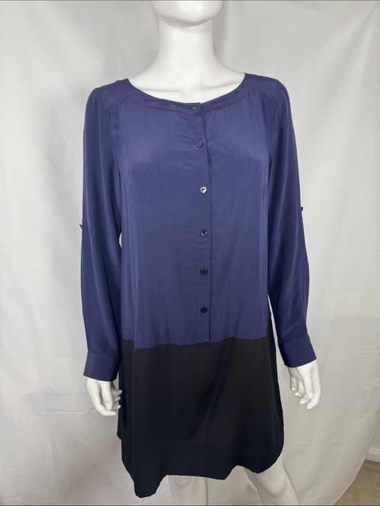 Eileen Fisher Dresses & Skirts - Eileen Fisher 100% Silk Colorblock Tunic Dress Blue Black Pockets